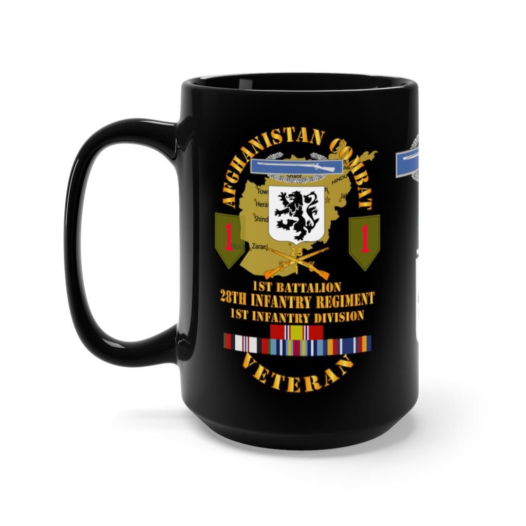 Black Coffee Mug 15oz - Army - Afghanistan War Veteran - 1st Battalion, 28th Infantry Regiment, 1st Infantry Division with Combat Infantryman Badge