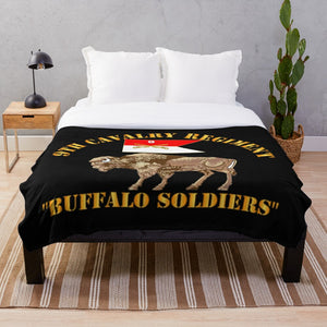 Army - 9th Cavalry Regiment - Buffalo Soldiers w 9th Cav Guidon Throw Blanket