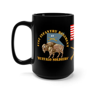 Black Mug 15oz - Army - 41st Infantry Regiment Buffalo Soldiers with Regimental Colors, Civ