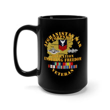 Load image into Gallery viewer, Black Mug 15oz - Navy - Afghanistan War Corpsman - Operation Enduring Freedom - Veteran w FMF - AFGHAN SVC
