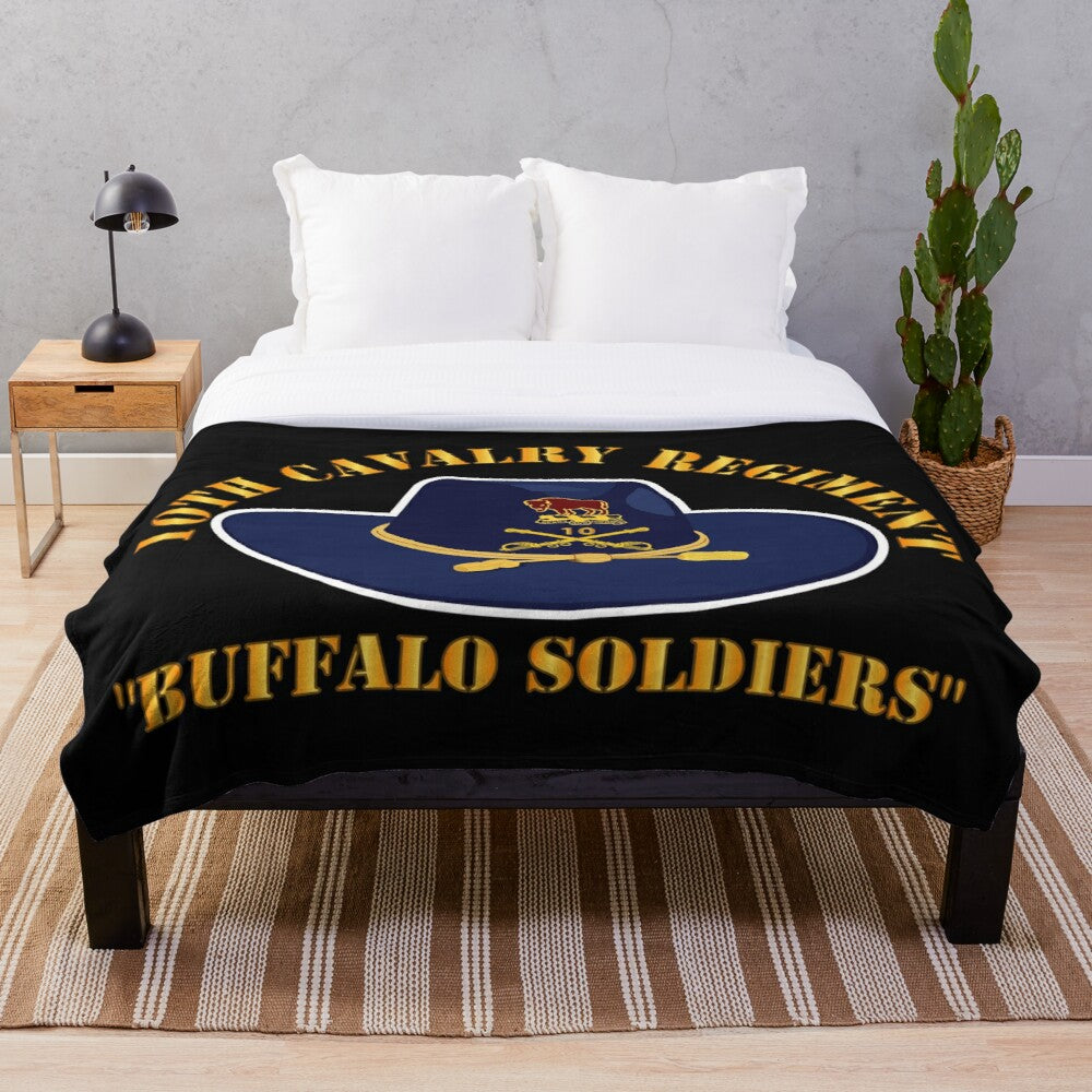 Army - 10th Cavalry Regiment w Cav Hat - Buffalo Soldiers Throw Blanket