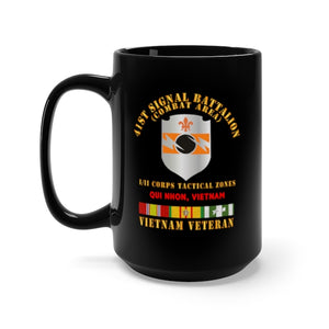 Black Mug 15oz - Army - 41st Signal Bn Combat Area VN Vet w SVC Ribbon - Qui NhonX 300