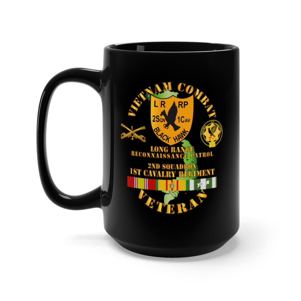 Black Mug 15oz - Army - Vietnam Combat Veteran - 2nd Squadron, 1st Cav Regt LRRP - Black Hawk w VN SVC