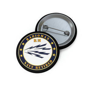 Custom Pin Buttons - Navy - Radioman - RM - Navy - Retired
