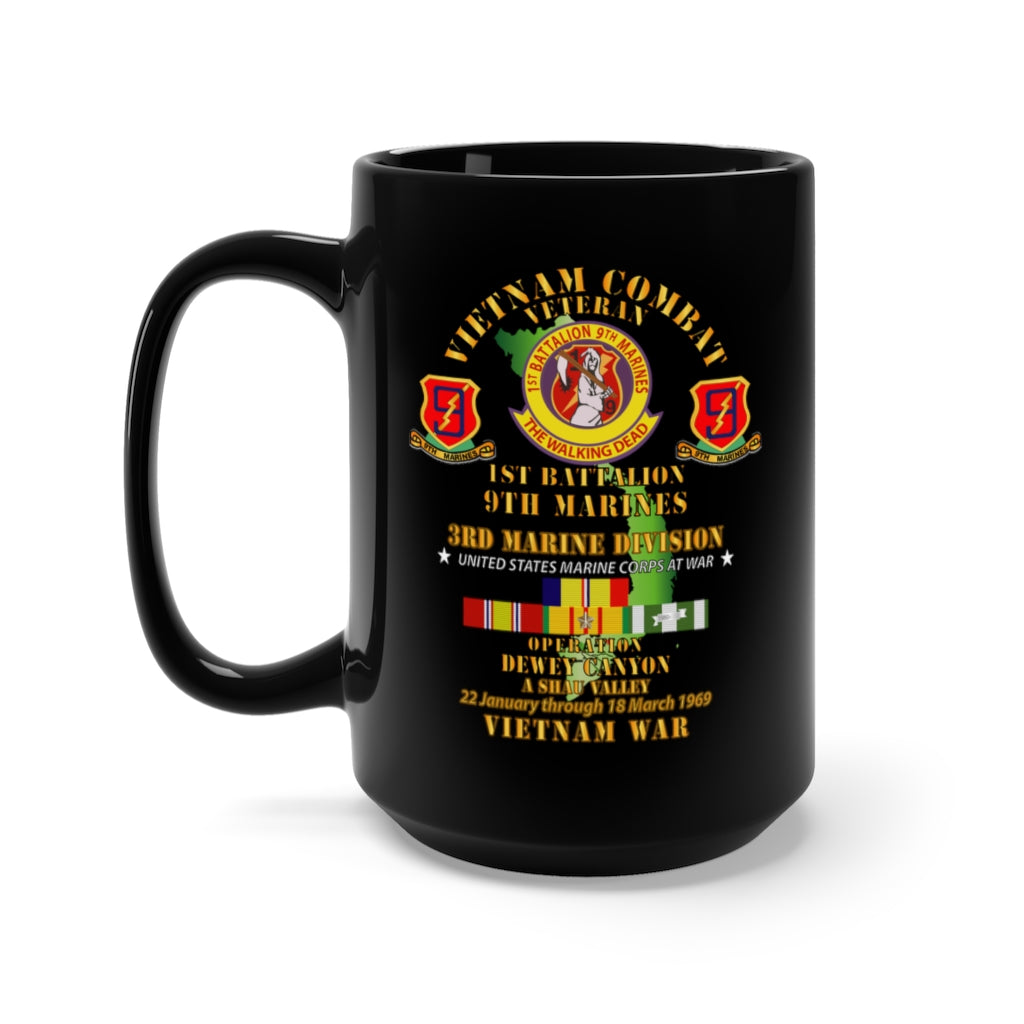 Black Mug 15oz - USMC - 1st Bn 9th Marines - 3rd MarDiv - Operation Dewey Canyon w VN SVC