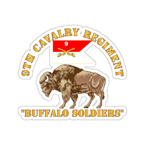 Kiss-Cut Stickers - Army - 9th Cavalry Regiment - Buffalo Soldiers w 9th Cav Guidon