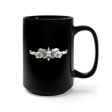 Load image into Gallery viewer, Black Mug 15oz - USCG - Cutterman Badge - Enlisted  - Silver  wo Txt
