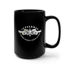 Load image into Gallery viewer, Black Mug 15oz - USCG - Cutterman Badge - Enlisted - Silver
