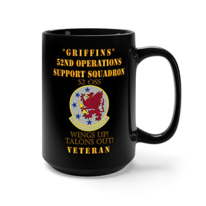 Black Mug 15oz - Army - USAF - 52nd Operations Support Squadron - Griffins - Wings Up Talons Out