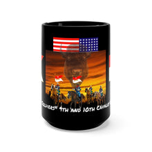 Load image into Gallery viewer, Black Mug 15oz - Army - &quot;Buffalo Soldiers&quot; On Patrol in the Old West with Ghost Buffalo on Overwatch - 9th and 10th Cavalry Regiments
