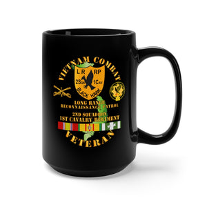 Black Mug 15oz - Army - Vietnam Combat Veteran - 2nd Squadron, 1st Cav Regt LRRP - Black Hawk w VN SVC