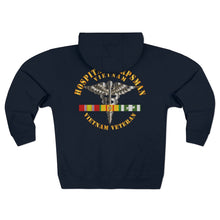 Load image into Gallery viewer, Unisex Premium Full Zip Hoodie - Hospital Corpsman - Vietnam Veteran with Vietnam Service Ribbons - Back Only
