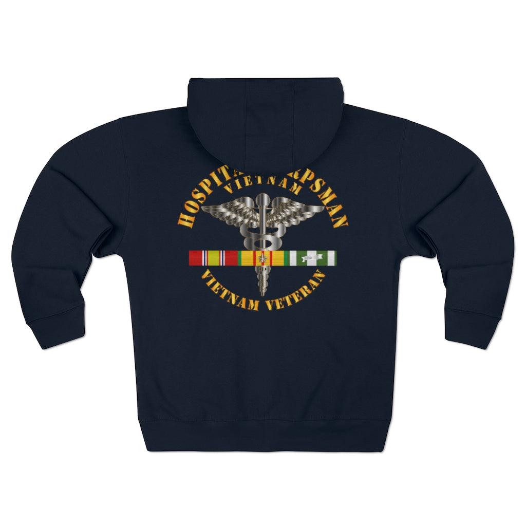 Unisex Premium Full Zip Hoodie - Hospital Corpsman - Vietnam Veteran with Vietnam Service Ribbons - Back Only