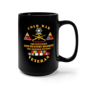 Black Mug 15oz - Army - Cold War Vet w 2nd Bn - 36th Infantry - 3rd AD w Full Rack SVCD