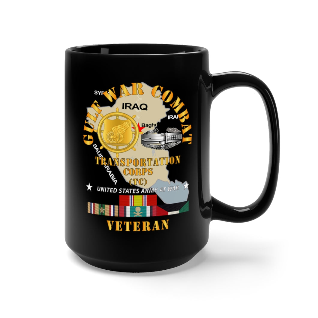 Black Mug 15oz - Army - Gulf War Combat Vet  - Transportation Corps w CAB X 300