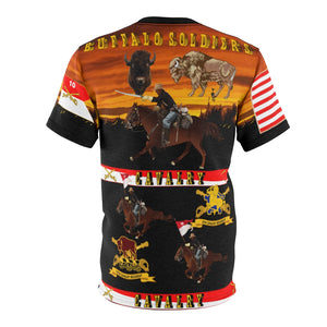 All Over Printing - Army - 9th Cavalry - 10th Cavalry Regiments - Buffalo Soldiers w Cavalrymen & Guidons in Western Sunset