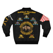 Load image into Gallery viewer, Men&#39;s AOP Bomber Jacket - Army - Cavalry and Infantry Regiments of the Buffalo Soldiers - American History
