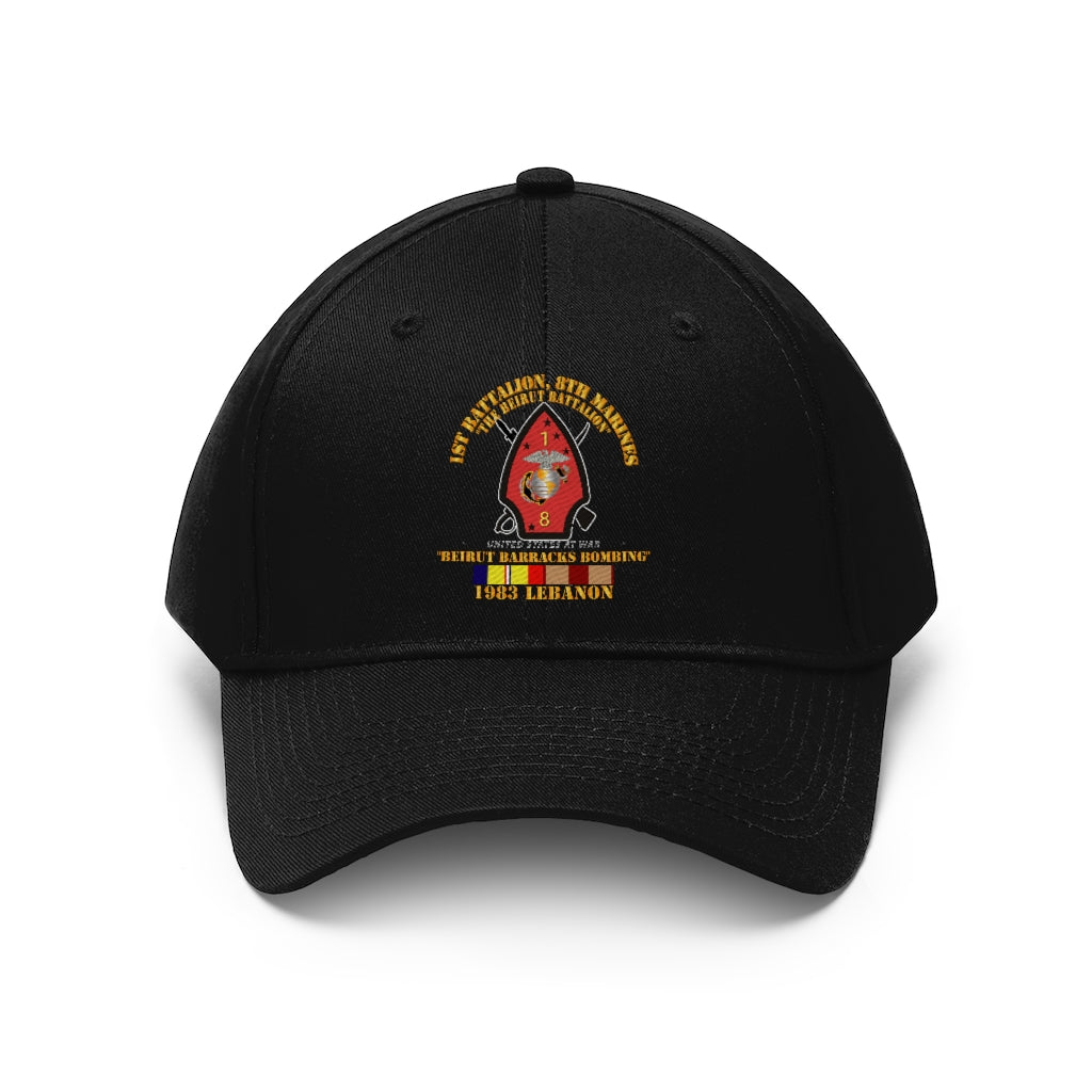 Unisex Twill Hat - USMC - 1st Bn, 8th Marines - Beirut barracks bombing w SVC wo NDSM - Hat - Direct to Garment (DTG) - Printed