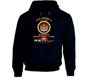 Navy - USS America (CV-66) - Opns DS - DS w Gulf  War SVC V1 Hoodie