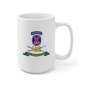 Ceramic Mug 15oz - Army - 10th Mountain Division - SSI w Ski Branch - Ribbon X 300