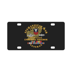 Navy - Afghanistan War Corpsman - Operation Enduring Freedom - Veteran w FMF - AFGHAN SVC Classic License Plate