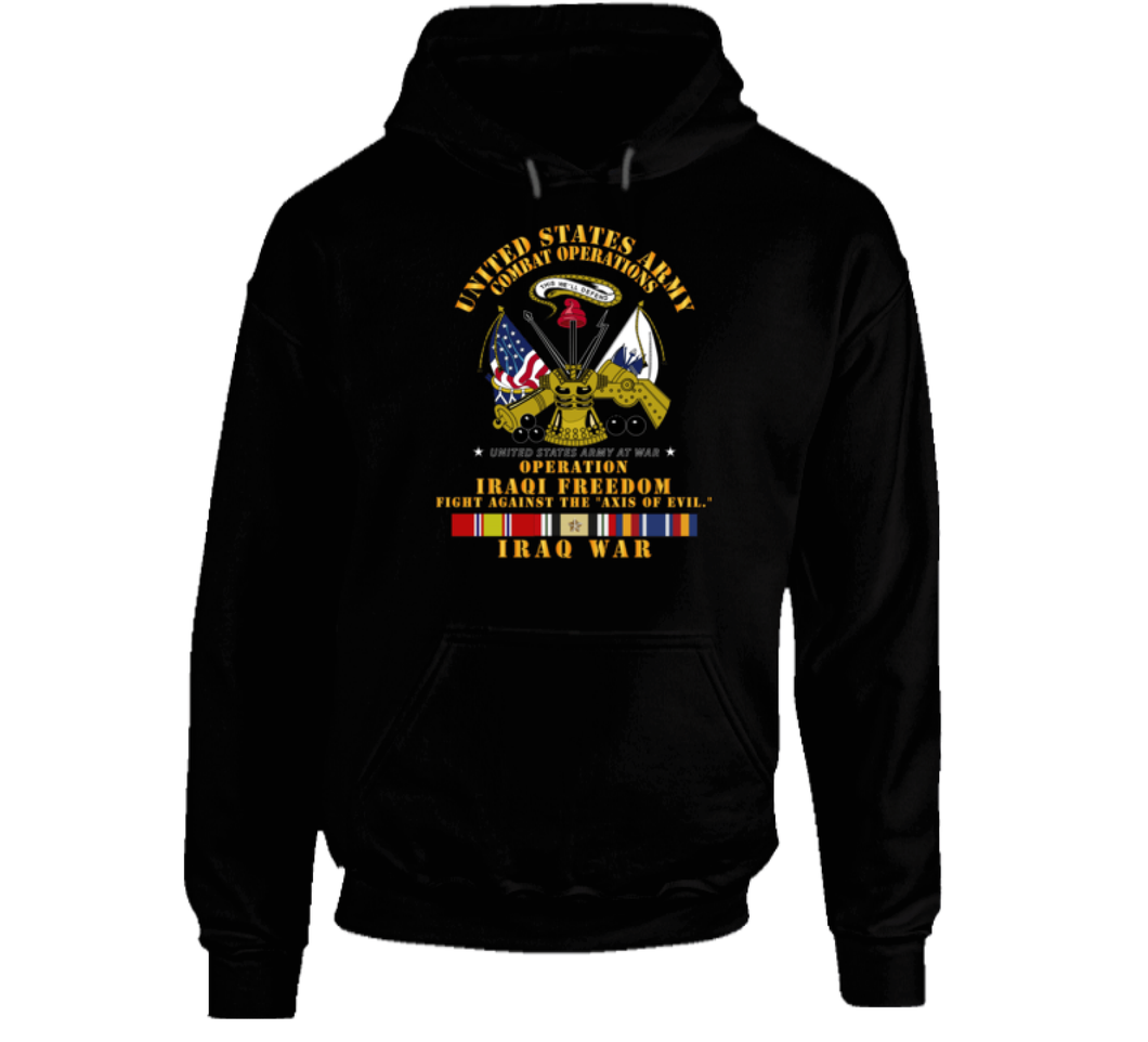 Army - US Army Against Axis of Evil - w Iraq SVC Ribbons - OIF Hoodie