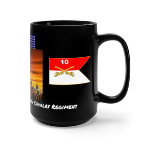 Black Mug 15oz - Army - "Buffalo Soldiers" On Patrol in the Old West with Ghost Buffalo on Overwatch - 9th and 10th Cavalry Regiments