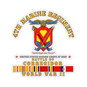 Kiss-Cut Stickers - USMC - 4th Marine Regiment - Battle of Corregidor - WWII w PAC SVC