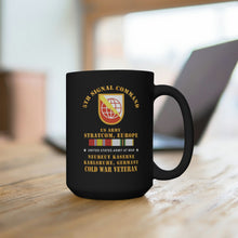 Load image into Gallery viewer, Black Mug 15oz - Army - 5th Signal Command - SSI, USA STRATCOM, EUR, Karlsruhe, Germany w COLD SVC X 300
