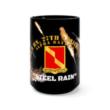 Load image into Gallery viewer, Black Mug 15oz - Army - Alpha Battery, 6th Battalion, 27th Artillery (Steel Rain) - Missiles Firing
