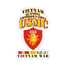 Load image into Gallery viewer, Kiss-Cut Stickers - USMC -  III MAF - VIetnam War  w 1 row VN SVC Ribbons
