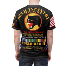 Load image into Gallery viewer, Unisex AOP Cut &amp; Sew Tee - 66th Infantry Div - Black Panther Div - WWII w SS Leopoldville w EU SVC - SSG Donald G Meyers
