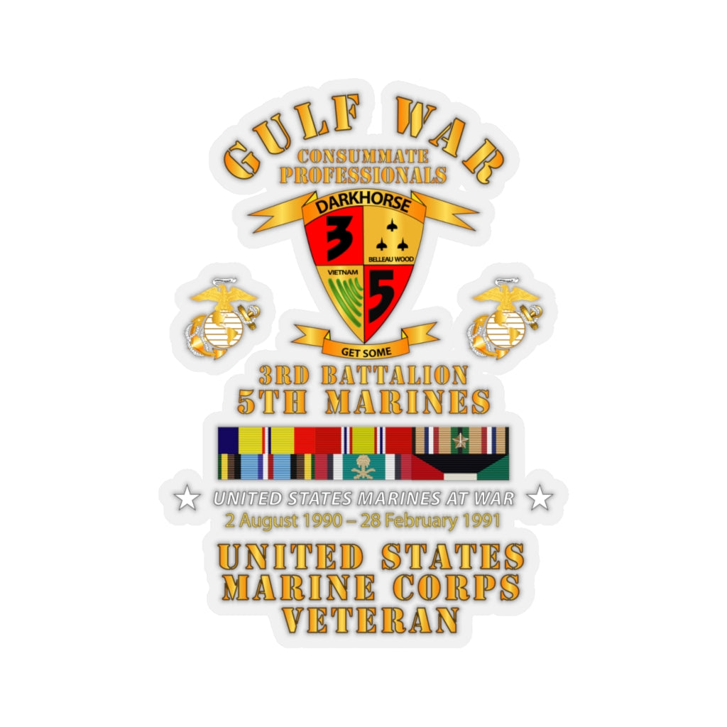 Kiss-Cut Stickers - USMC - Gulf War Veteran - 3rd Bn, 5th Marines w CAR GULF SVC
