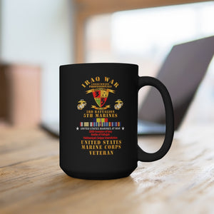 Black Mug 15oz - USMC - Iraq War Veteran - 3rd Bn, 5th Marines w CAR IRAQ SVC