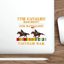 Load image into Gallery viewer, Die-Cut Stickers - 2nd Battalion, 7th Cavalry Regiment - Vietnam War with 2 Cavalry Riders and Vietnam Service Ribbons
