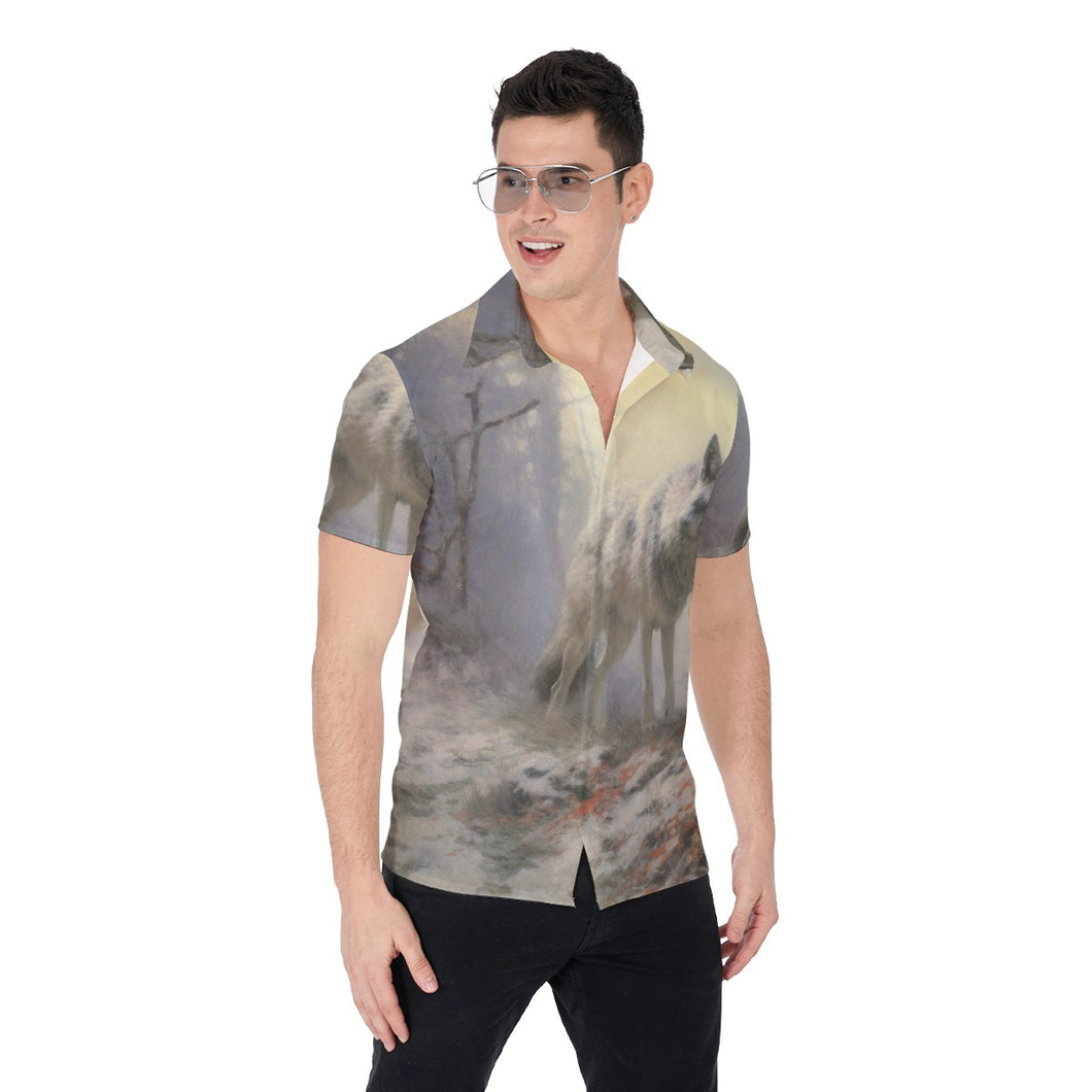 Painted Tree - Shadow Wolf - All-Over Print Men's Shirt