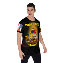 Load image into Gallery viewer, All-Over Print Men&#39;s O-Neck T-Shirt - 2nd Armored Division - Fort Hood, TX Main Battle Tank - M1A1 - Hell on Wheels
