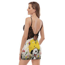 Load image into Gallery viewer, Painted Tree - Smiling Puppy - All-Over Print Women&#39;s Back Straps Cami Dress With Lace
