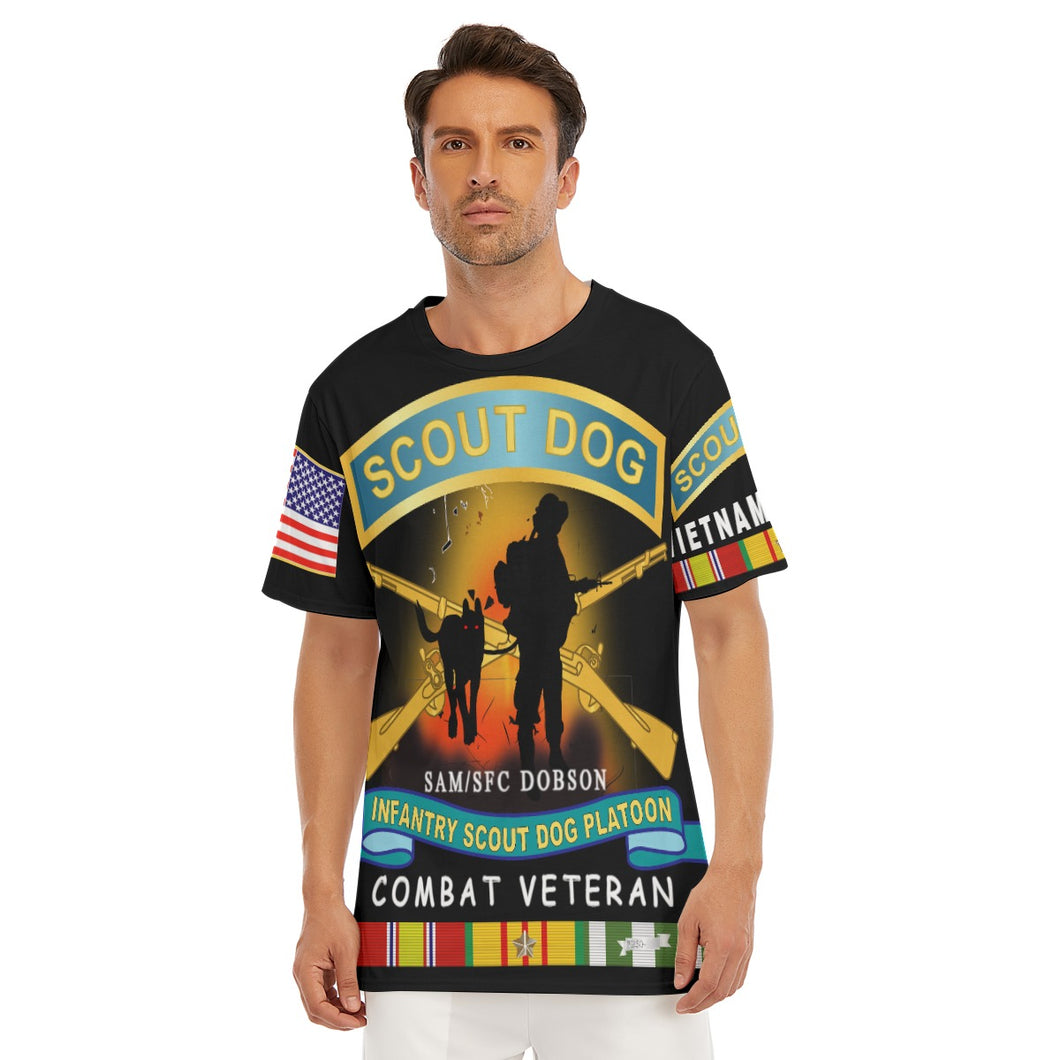 All-Over Print Men's O-Neck T-Shirt | Cotton - Vietnam Veteran, Scout Dog - SFC Dobson/SAM