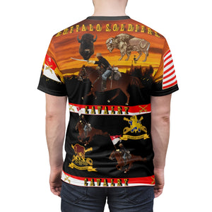 All Over Printing - Army - 9th Cavalry - 10th Cavalry Regiments - Buffalo Soldiers w Cavalrymen & Guidons in Western Sunset