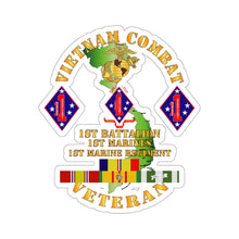 Load image into Gallery viewer, Kiss-Cut Stickers - USMC - Vietnam Combat Vet w 1st Bn - 1st Marines - 1st Marine Regt w CAR VN SVC
