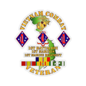 Kiss-Cut Stickers - USMC - Vietnam Combat Vet w 1st Bn - 1st Marines - 1st Marine Regt w CAR VN SVC