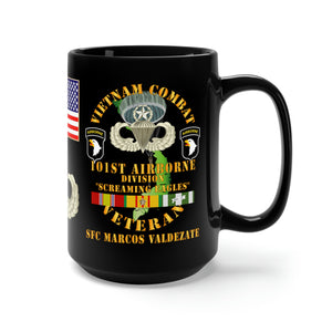 Black Mug 15oz - Army - 101st Airborne Division, "Screaming Eagles" Vietnam Veteran with Jumpmaster Wings - SFC Marcos Valdezate