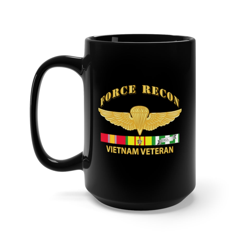Black Mug 15oz - USMC - Force Recon WIngs Vietnam Vet w VN SVC