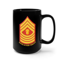 Load image into Gallery viewer, Black Mug 15oz - USMC - Enlisted Insignia - E9 - Master Gunnery Sergeant (MGySgt) - Dress Blue - Bottom Txt t X 300
