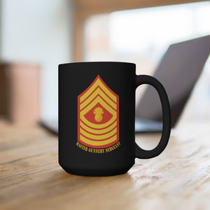 Black Mug 15oz - USMC - Enlisted Insignia - E9 - Master Gunnery Sergeant (MGySgt) - Dress Blue - Bottom Txt t X 300