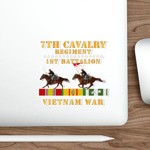 Die-Cut Stickers - 1st Battalion, 7th Cavalry Regiment - Vietnam War with 2 Cavalry Riders and Vietnam Service Ribbons