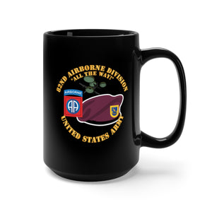 Black Mug 15oz - Army - 82nd Airborne Div - Beret - Mass Tac - Maroon  - 504th Infantry Regiment - V1