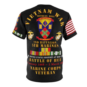 Unisex AOP Tee - USMC - Vietnam War Veteran - 2nd Battalion, 5th Marines - Battle of Hue - 31 Jan 1968 – 2 Mar 1968 - w CAR VN SVC