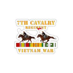 Die-Cut Stickers - 7th Cavalry Regiment - Vietnam War with 2 Cavalry Riders and Vietnam Service Ribbons